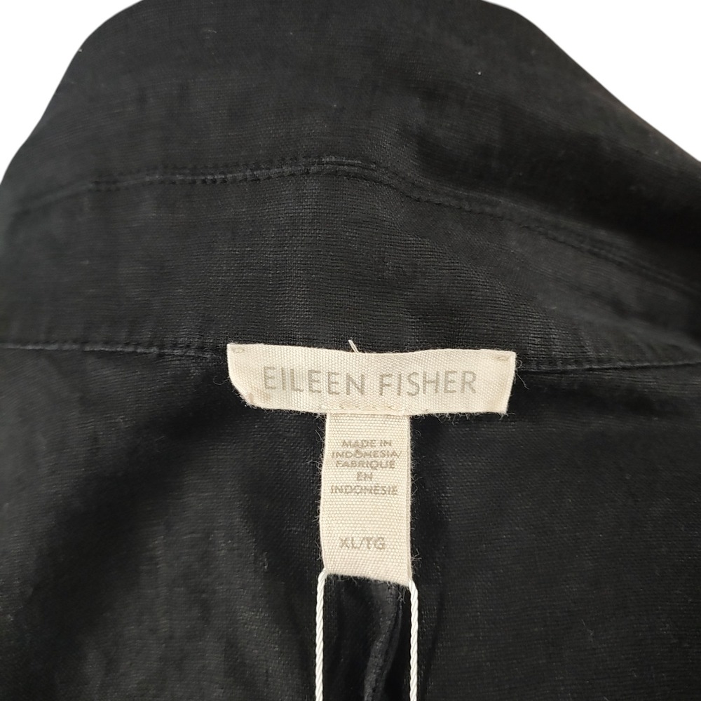 Eileen Fisher Black 100% Organic Linen Open Front Blazer Jacket Lagenlook XL - Picture 10 of 11